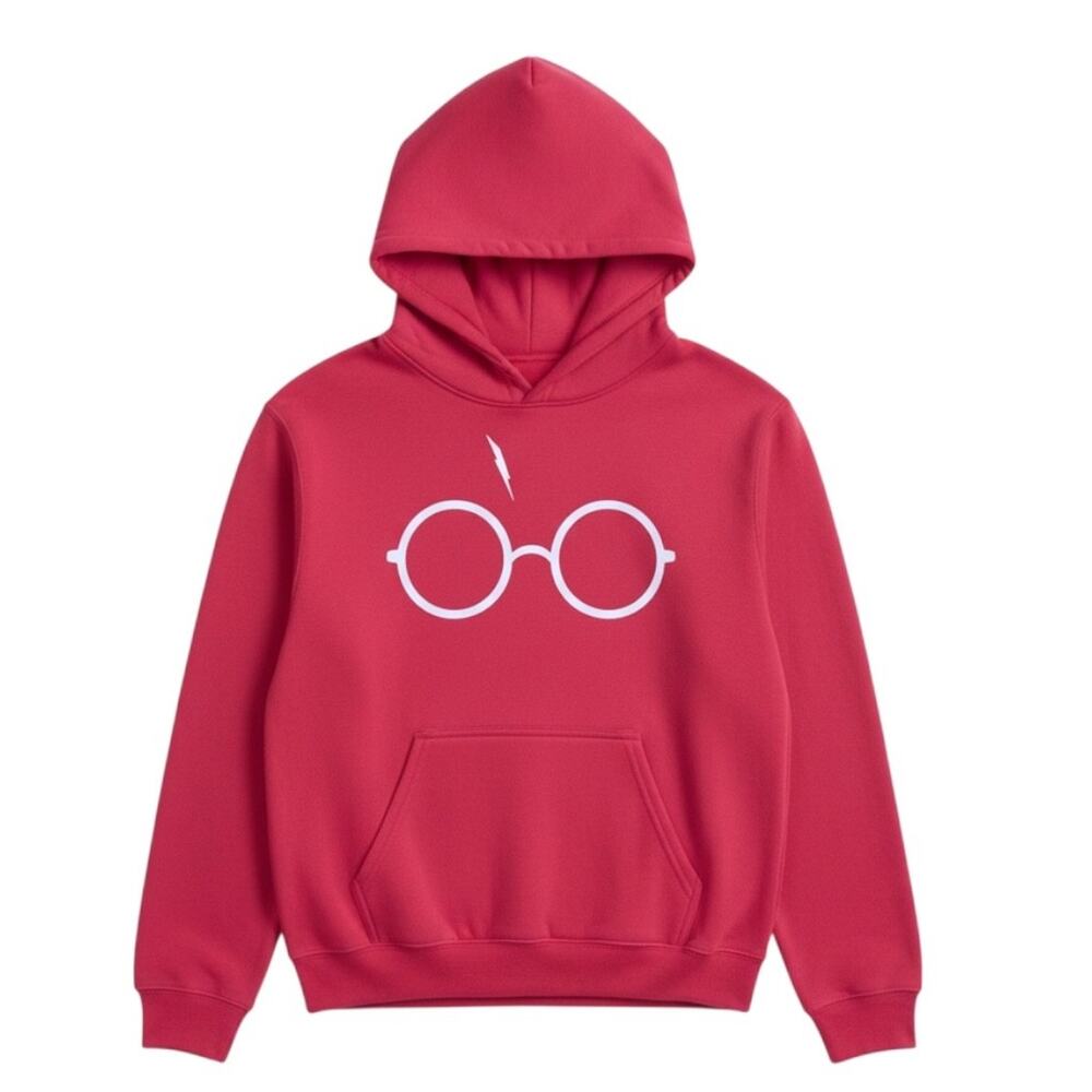 Pink Wizard Glasses Lightning Bolt Hoodie Sweatshirt Cozy Graphic Pullover Sz‎ M